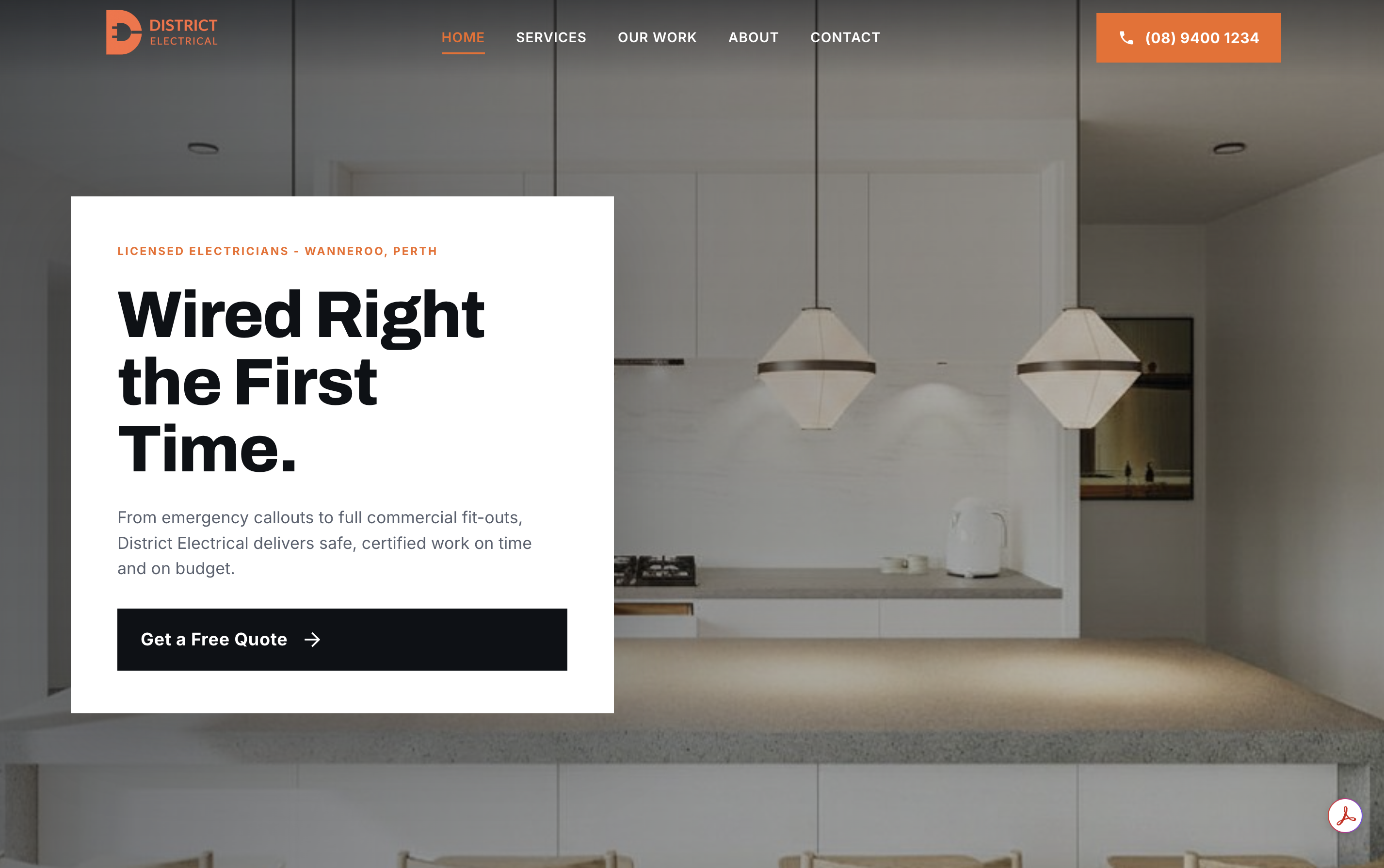 District Electrical website desktop view — Perth electrician site built by TradeBuilt Digital